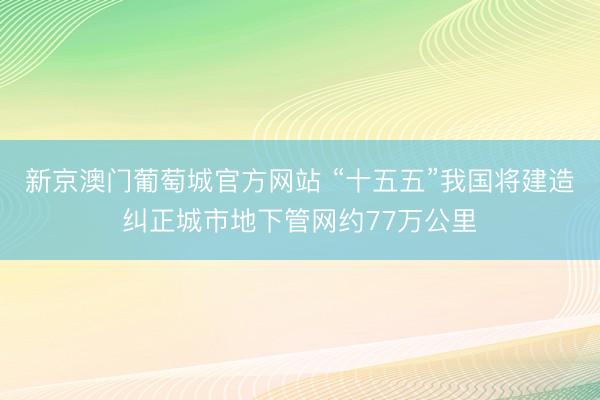 新京澳门葡萄城官方网站 “十五五”我国将建造纠正城市地下管网约77万公里