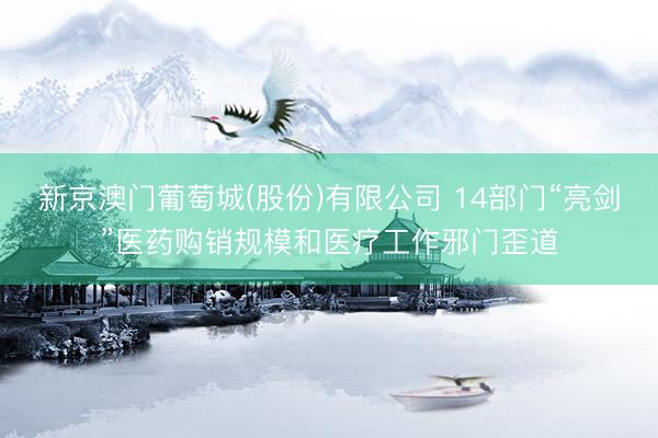 新京澳门葡萄城(股份)有限公司 14部门“亮剑”医药购销规模和医疗工作邪门歪道