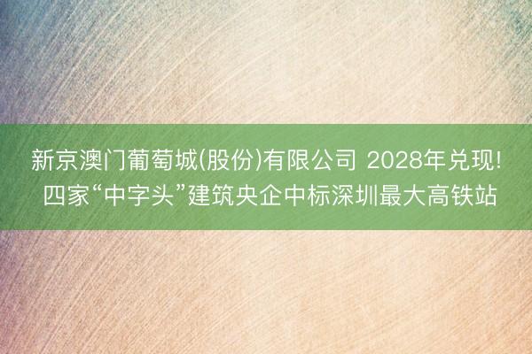 新京澳门葡萄城(股份)有限公司 2028年兑现! 四家“中字头”建筑央企中标深圳最大高铁站