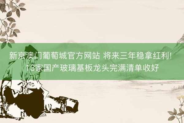 新京澳门葡萄城官方网站 将来三年稳拿红利! 13家国产玻璃基板龙头完满清单收好