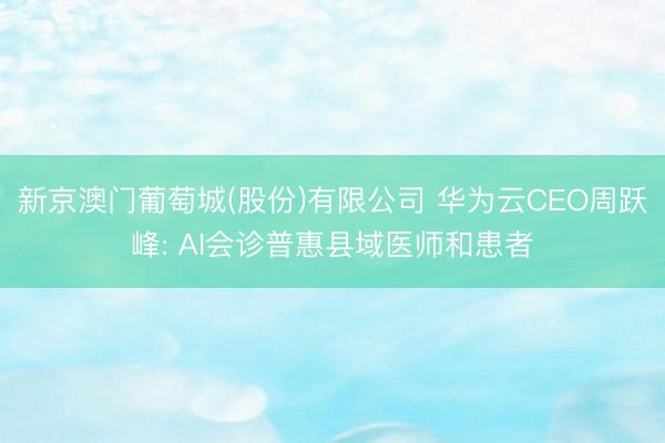 新京澳门葡萄城(股份)有限公司 华为云CEO周跃峰: AI会诊普惠县域医师和患者